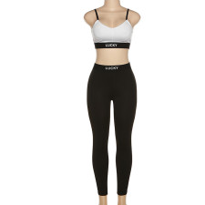 Fashion Letter Print Sling Top And Pants 2 Piece Sets XEF-K22S17065