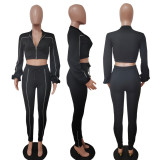 Casual Long Sleeve Zipper Top Split Pants 2 Piece Sets LSD-83110