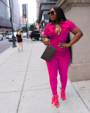 Plus Size Solid Short Sleeve Pocket Jumpsuit ZDF-31226