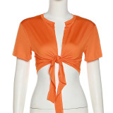 Solid Color Lace-Up Cardigan Top XEF-K22L15951