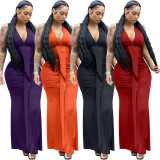 Solid V Neck Sleeveless Maxi Evening Dress OMY-81050