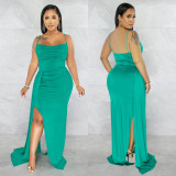 Solid Spaghetti Strap Split Maxi Dress BY-5962