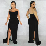 Solid Spaghetti Strap Split Maxi Dress BY-5962