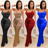 Sexy Spaghetti Strap Sashes Straight Jumpsuit BY-X3717