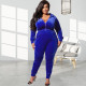 Plus Size Velvet Hooded Zipper Two Piece Pants Sets OSIF-22472