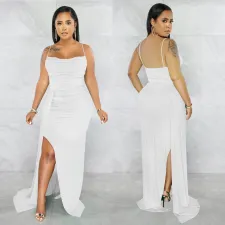 Solid Spaghetti Strap Split Maxi Dress BY-5962