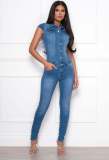 Plus Size Denim Short Sleeve Jeans Jumpsuit LX-3531