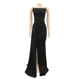 Solid Spaghetti Strap Split Maxi Dress BY-5962