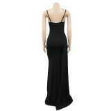 Solid Spaghetti Strap Split Maxi Dress BY-5962