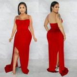 Solid Spaghetti Strap Split Maxi Dress BY-5962