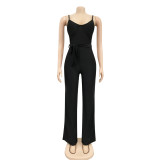 Sexy Spaghetti Strap Sashes Straight Jumpsuit BY-X3717