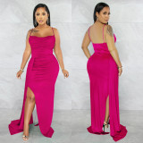 Solid Spaghetti Strap Split Maxi Dress BY-5962