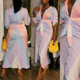 Plus Size Striped Long Sleeve Maxi Dress ZDF-31228