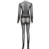 Sexy Mesh Sheer Print Long Sleeve Two Piece Pants Sets XEF-K22S17438