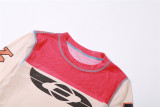 Fashion Printed Mesh Splice Long Sleeve Top XEF-K22L17147