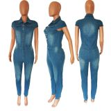 Plus Size Denim Short Sleeve Jeans Jumpsuit LX-3531