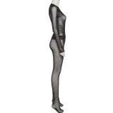 Sexy Mesh Sheer Print Long Sleeve Two Piece Pants Sets XEF-K22S17438