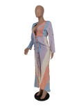 Plus Size Striped Long Sleeve Maxi Dress ZDF-31228