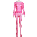 Sexy Mesh Sheer Print Long Sleeve Two Piece Pants Sets XEF-K22S17438