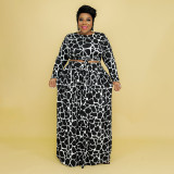 Plus Size Printed Long Sleeve Maxi Skirt 2 Piece Sets OSIF-22457