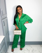 Solid Long Sleeve Shirt Wide Leg Pants 2 Piece Sets ME-8181