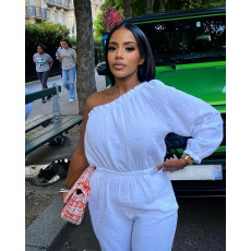Solid One Shoulder Long Sleeve Pockets Jumpsuit ASL-6595