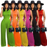 Solid Sleeveless Bodysuit+Wide Leg Pants 2 Piece Sets FSXF-328