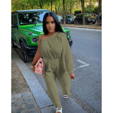 Solid One Shoulder Long Sleeve Pockets Jumpsuit ASL-6595