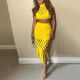 Plus Size Hollow Out Sleeveless Top+Tassel Skirt 2 Piece Sets NY-9037