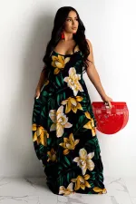 Plus Size Floral Print Sling Maxi Dress ONY-6013