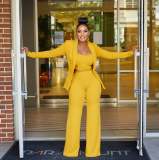 Plus Size Solid Cami Top+Coat+Pants 3 Piece Sets ZDF-31229
