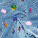 Plus Size Denim Rhinestones Tassel Jeans Shorts SH-390340