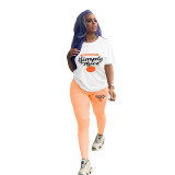 Casual Printed T Shirt And Pants Two Piece Sets SHD-9385