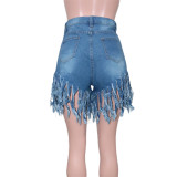 Plus Size Denim Rhinestones Tassel Jeans Shorts SH-390340