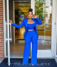 Plus Size Solid Cami Top+Coat+Pants 3 Piece Sets ZDF-31229