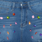 Plus Size Denim Rhinestones Tassel Jeans Shorts SH-390340