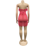 Sexy Mesh Feather Tube Top Mini Skirt 2 Piece Sets BY-5903