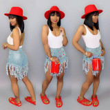 Plus Size Denim Rhinestones Tassel Jeans Shorts SH-390340