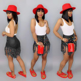 Plus Size Denim Rhinestones Tassel Jeans Shorts SH-390340