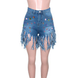 Plus Size Denim Rhinestones Tassel Jeans Shorts SH-390340