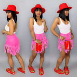 Plus Size Denim Rhinestones Tassel Jeans Shorts SH-390340