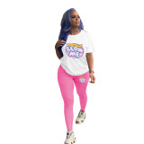 Casual Printed T Shirt And Pants Two Piece Sets SHD-9385