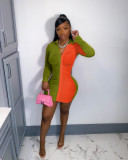Contrast Color Velvet Long Sleeve Mini Dress YD-8643