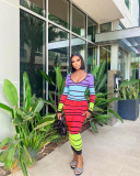 Sexy Striped Backless Long Sleeve Slim Maxi Dress WSM-5330