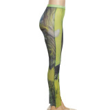 Mesh Print Slim Casual Pants XEF-K22P15895