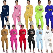 Pink Letter Print Long Sleeve 2 Piece Pants Sets XMF-154