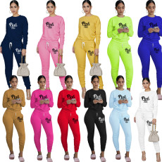 Pink Letter Print Long Sleeve 2 Piece Pants Sets XMF-154