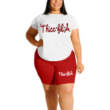 Plus Size Casual Printed T Shirt And Shorts 2 Piece Sets SHD-9396
