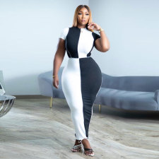 Plus Size Ribbed Contrast Color Maxi Skirt 2 Piece Sets NY-10227