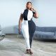 Plus Size Ribbed Contrast Color Maxi Skirt 2 Piece Sets NY-10227